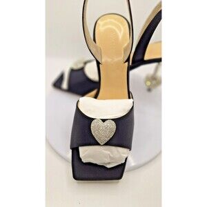 Mach & Mach Slingback Heel Sandals Women's 37 Black Embellished‎ Crystal Heart